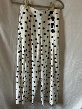 Zara Polka Dot Wide Leg Pants High Waist Cropped Button Detail M